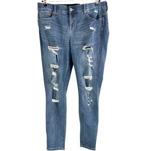 Torrid Womens Plus Size Bombshell Skinny Destructed Denim Jeans Size 18T 18 Tall